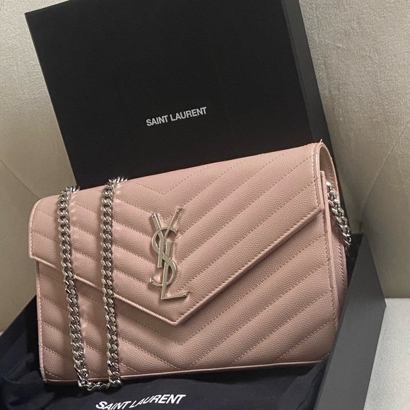 Saint Laurent Pink Quilted Chevron Chain Crossbody Bag - Picture 2 of 9